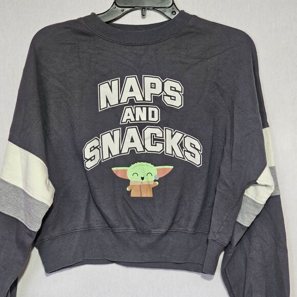 Star Wars Grogu "Naps And Snacks" Sweatshirt M Gray White Cotton Blend Crewneck - Picture 3 of 10